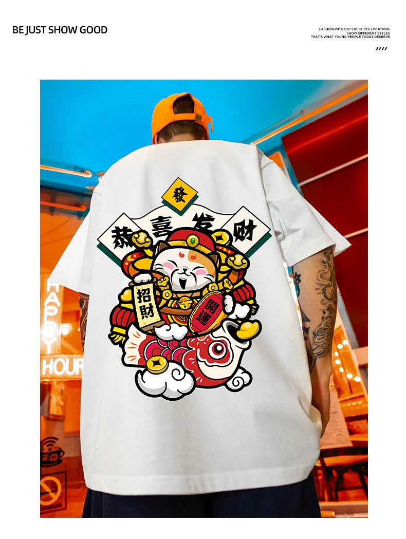 Glitchcore Chrome print – Chinese God Of Wealth Printed T Shirts For Men Creativity