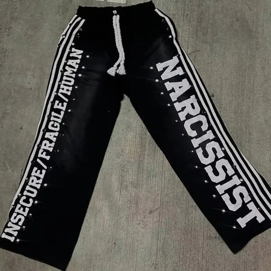 high street hip hop new black denim pants y2k goth harajuku men clothing ripped baggy jeans casual wide leg trousers streetwear unique jeans style 689