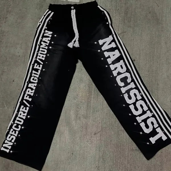 high street hip hop new black denim pants y2k goth harajuku men clothing ripped baggy jeans casual wide leg trousers streetwear unique jeans style 689