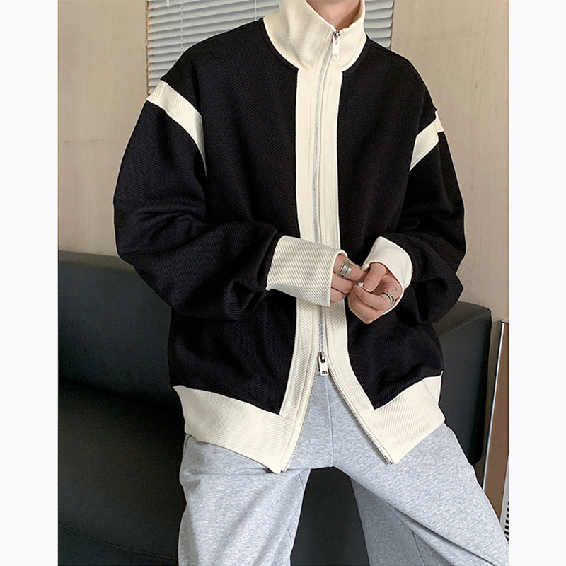 checkered varsity coat, layered streetwear look, trendy