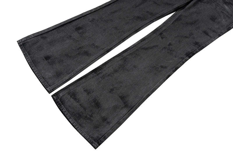high street hand brushed glue sparkling baggy flare jeans for men y2k pantalones hombre leather pants oversized denim trousers unique jeans style 5967