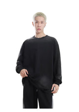 Vaporwave Barcode glitch – Mens Streetwear Hole Washed Cotton Long Sleeve Loose Casual