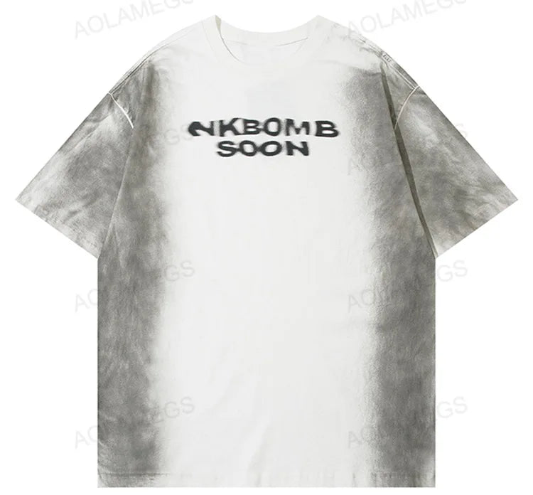 Gothic Vintage print – Men Y2K T Shirts Street Hip Hop Gradient Tshirt Retro Washed