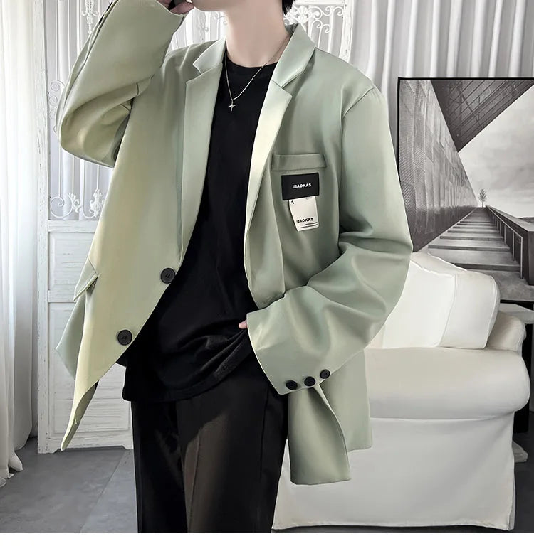 Autumn Men's Casial Suit Coat Chic Slightly Loose Solid Color Blazers Korean Style Fashion Simple Versatile Handsome Niche Suit
