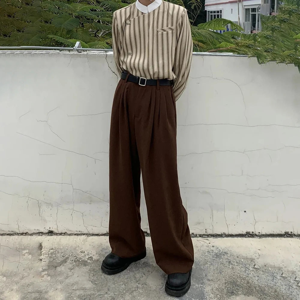 mens trousers business solid color casual trousers autumn british simple commuting retro straight pants mens clothing 2024 menswear bottoms