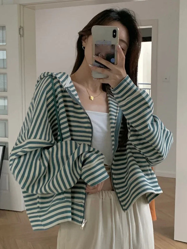 Autumn And Winter New Korean Style Ins Casual Sports Style Striped Hoo
