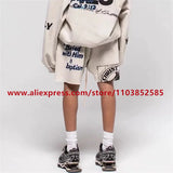 2024 American Heavyweight Vintage Men's Shorts With Letter Print Drawstring Loose Casual High Street High Quality