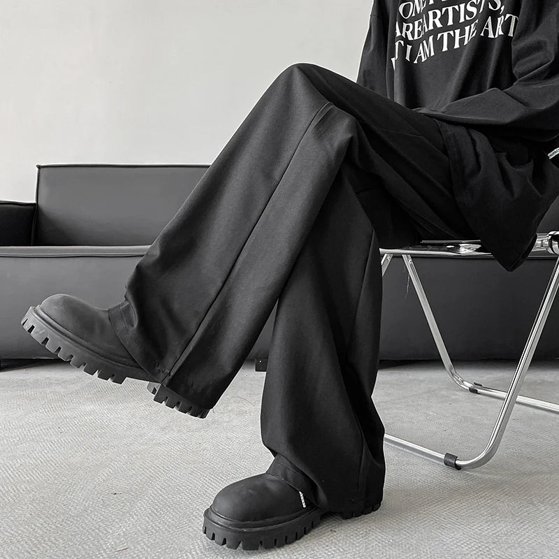 blue gray black elastic waist suit pants men fashion society pants korean loose straight casual pants mens office trousers menswear bottoms