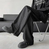 blue gray black elastic waist suit pants men fashion society pants korean loose straight casual pants mens office trousers menswear bottoms