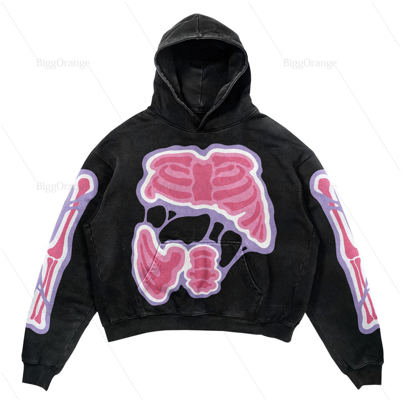 Y2K Skull Print Hoodie Streetwear Harajuku Oversized Skull Vintage Cou