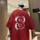 Cyberpunk Graphic tee – Dragon Design Letter S Print Tops Men Fashion Crewneck Short