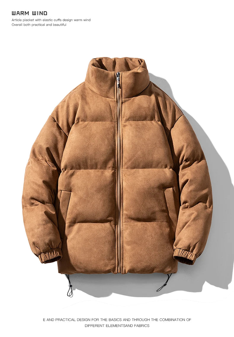 Streetwear Men's Winter Harajuku Fashion Jacket Parkas Bubble Jacket Oversize Warm Solid Coat Faux Suede Puffer Jacket