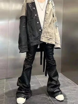 european and american street batik black paint coat wide jeans pants fashionable baggy contoured distressed flared denim jeans unique jeans style 1586