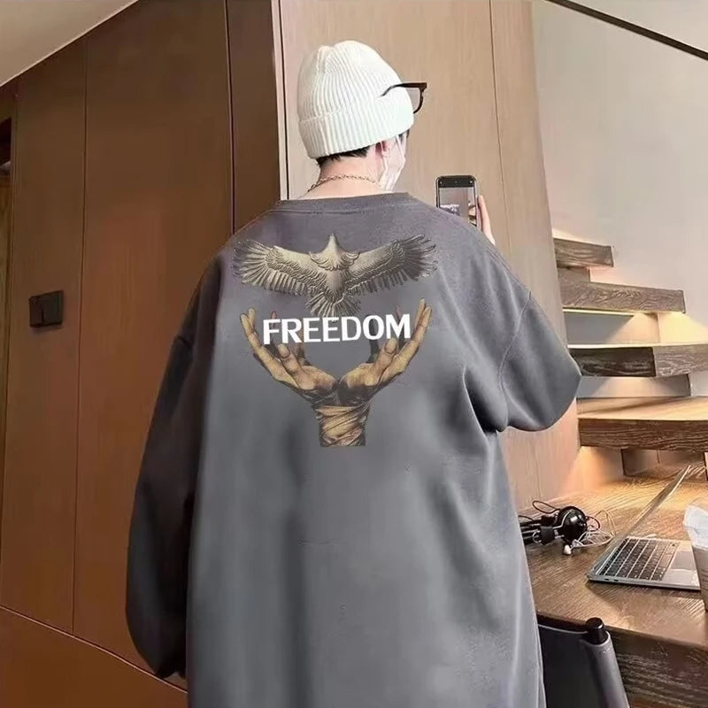 Dove Of Freedom Graphic Printed Men's Crewneck Hoodies Hip Hop Fashion Pullover Sweatshirts Hombre Y2K