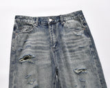 distressed frayed hole washed baggy jeans pants unisex pantalones hombre streetwear y2k straight casual denim trousers oversized stacked flare jeans