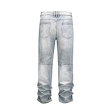streetwear ripped damaged washed blue baggy denim pants for men straight distressed casual jeans oversized cargo trousers military streetwear pants