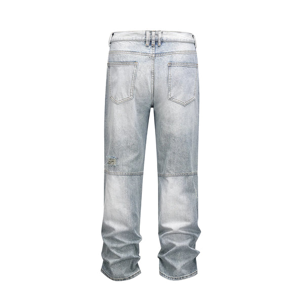 streetwear ripped damaged washed blue baggy denim pants for men straight distressed casual jeans oversized cargo trousers military streetwear pants