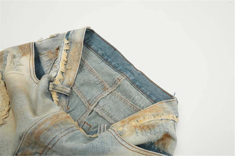 mens fashion ripped jeans blue straight baggy jeans trousers luxury loose casual distressed denim pants male unique jeans style 6053