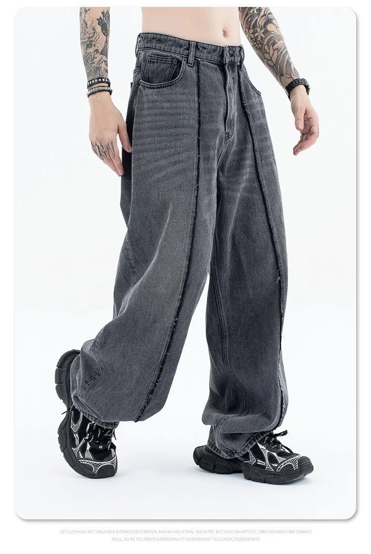 2024 autumn and winter new stitching straight jeans