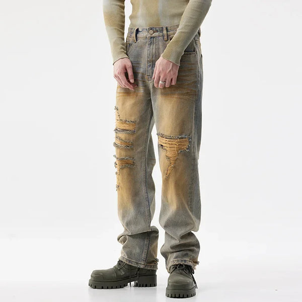 men patch hole distressed plus size denim pant ripped jeans streetwear fashion hip hop vibe loose casual baggy jeans trousers 40 ripped baggy denim