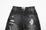 high street black washed straight jeans lowrise hip hop ripped jeans pants for men baggy vintage fashion wide denim pants women unique jeans style 5365