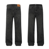 men streetwear fashion hip hop loose casual print black plaid denim pant jeans man vibe straight cowboy baggy jeans trousers unique jeans style 1562