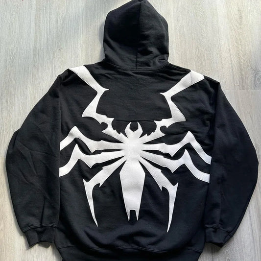 Black cybercore hoodie with futuristic reflective elements