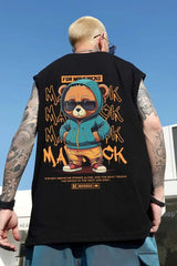 Anime Graphic tee – 2024 Hip Hop Bear Printed Tank Top Men Summer Retro Basketball