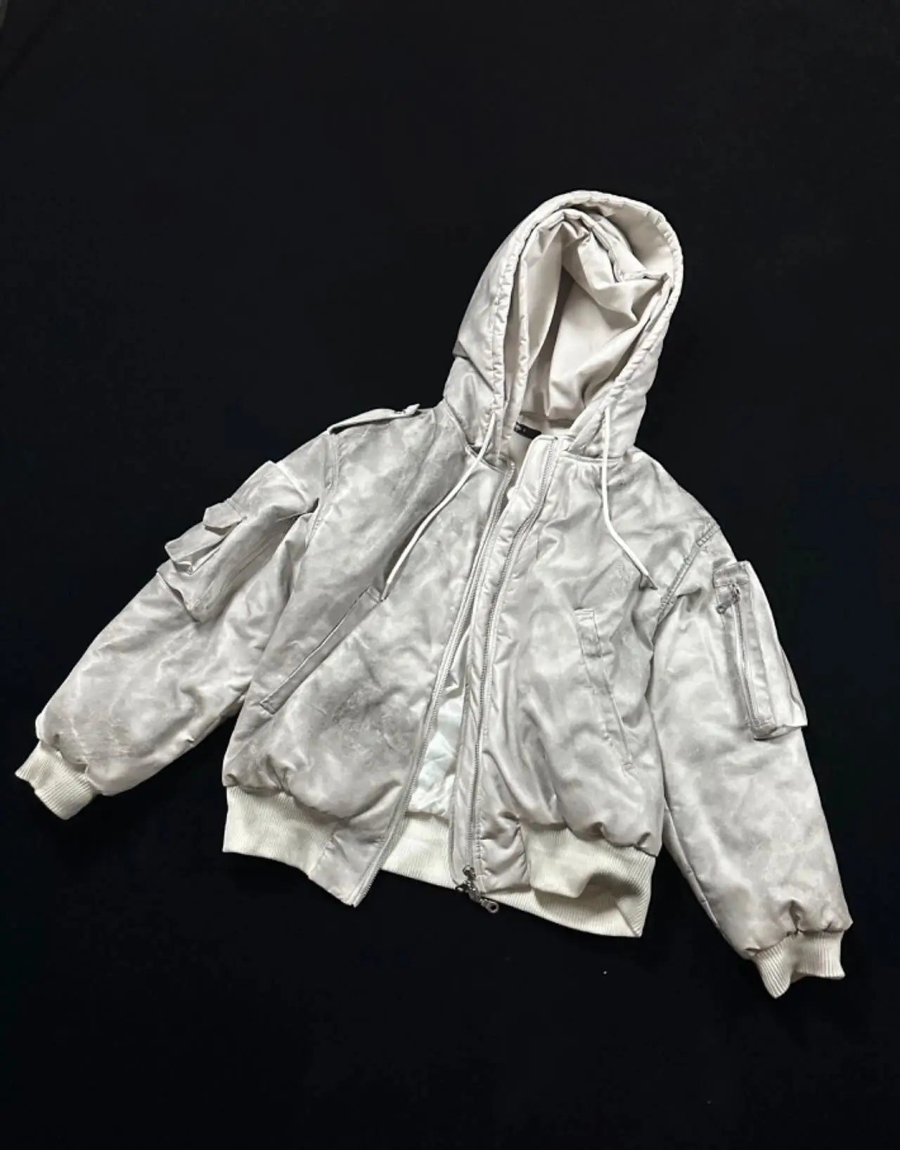 Urban Grunge Double-Layer Hoodie – Leather Texture Streetwear