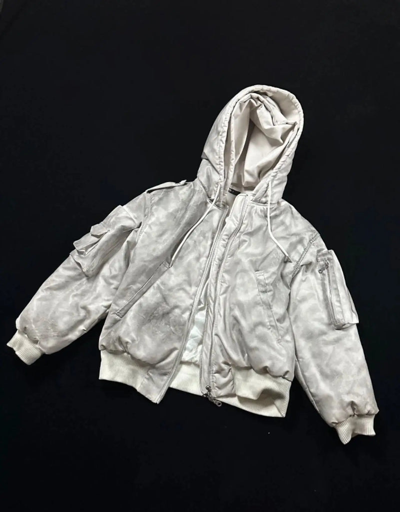 Urban Grunge Double-Layer Hoodie – Leather Texture Streetwear