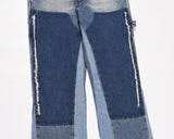 high street fashion contrast straight tube micro flared jean horn pant washing mens tassel vintage patchwork wide denim jeans unique jeans style 5009