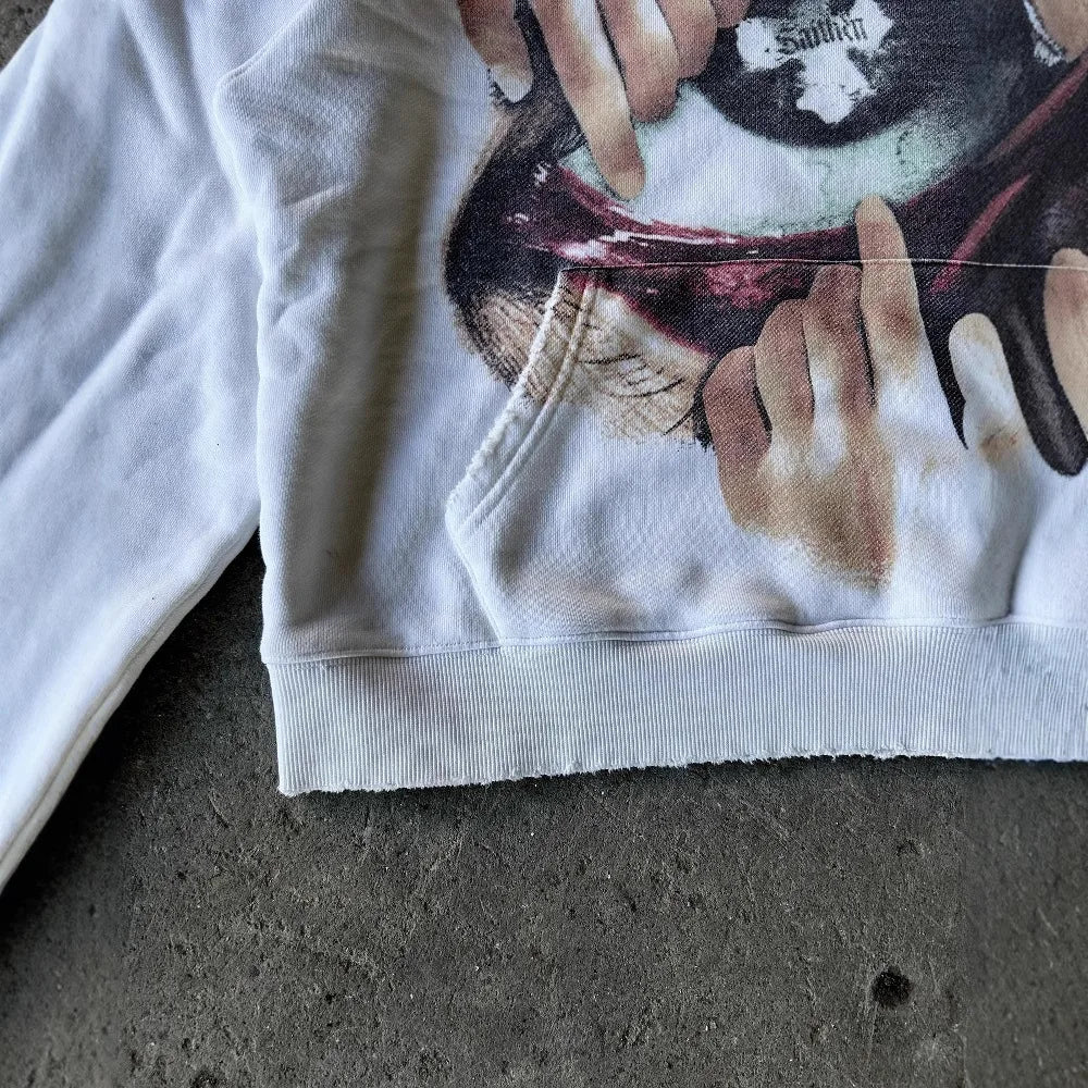 Y2K Autumn Winter Outfit Long Sleeve Hoodie Dark Retro Printed Sweatshirt