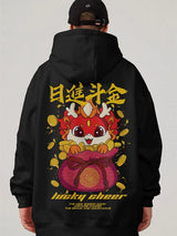 Lucky Cheer Dragon Printed Hoody Man Y2K Streetwear Clothes Fleece Hip