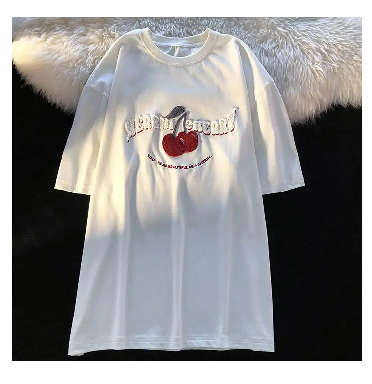 Anime Graphic tee – Fashion Korean Brand Chic Flock Cherry Embroidery T Shirts K