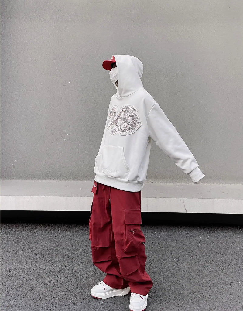 fashion loose streetwear cargo pant unisex casual multi pocket wide legs drewstring trousers hip hop joggers mens baggy pants unique joggers style 5064