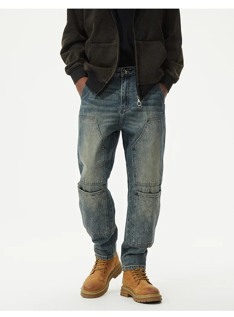 men streetwear fashion loose casual plus size denim harem jeans pant cityboy retro splice pocket cargo jeans trousers 40 38 unique cargo style 3199