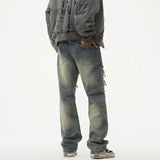 men broken hole patch loose casual plus size straight ripped denim pants jeans man streetwear fashion baggy jeans trousers unique jeans style 3158
