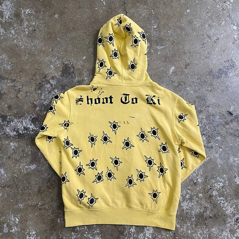 Y2k Long Sleeved Pullover Hoodie With Gothic Print Punk Style Hoodie Oversized Streetwear Winter Outfit School Ootd Clothes News