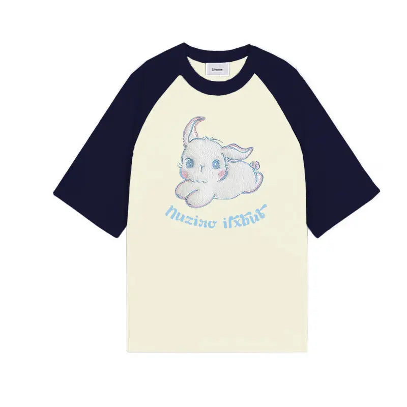Skatercore Oversized shirt – American Flocking Cute Rabbit Pattern Short Sleeved T Shirt
