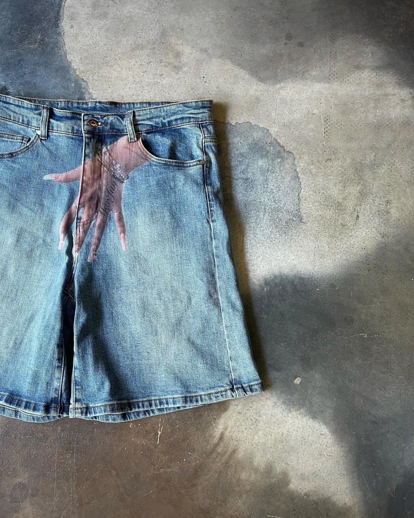 harajuku y2k shorts pants mens blue baggy hand print retro denim gym short pant gothic sweatpants basketball shorts men clothing casual joggers