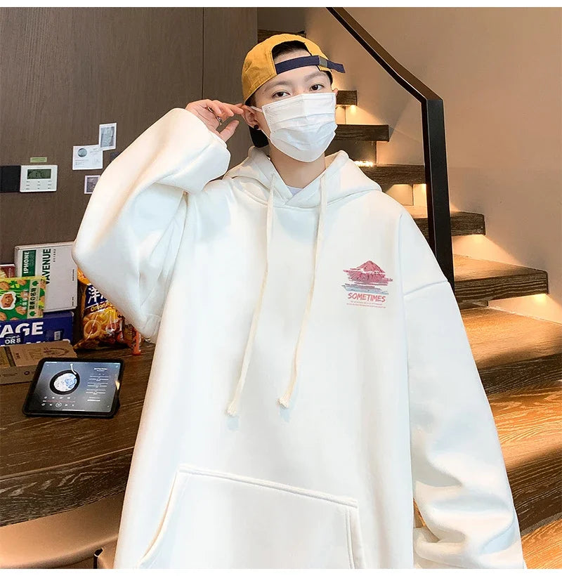 Mens Oversized Hoodie White With Hat 5Xl Plain Hoodies Oversize For Me