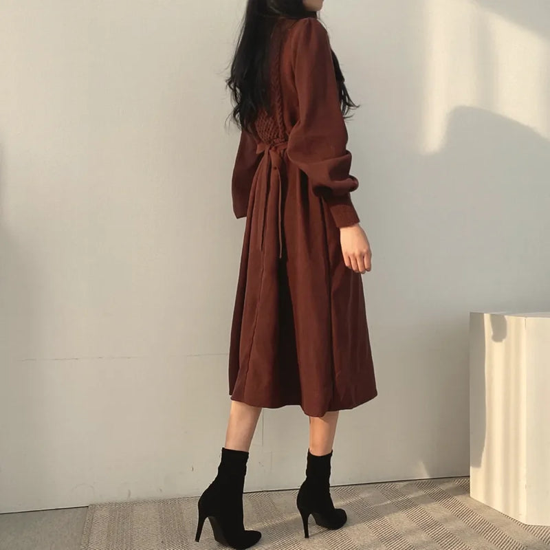 Winter Dress Long Elegant Splicing Stripes Y2k Knitted Dress Women Koean Fashion Long Sleeve Dresses Female Club Party Vestidos