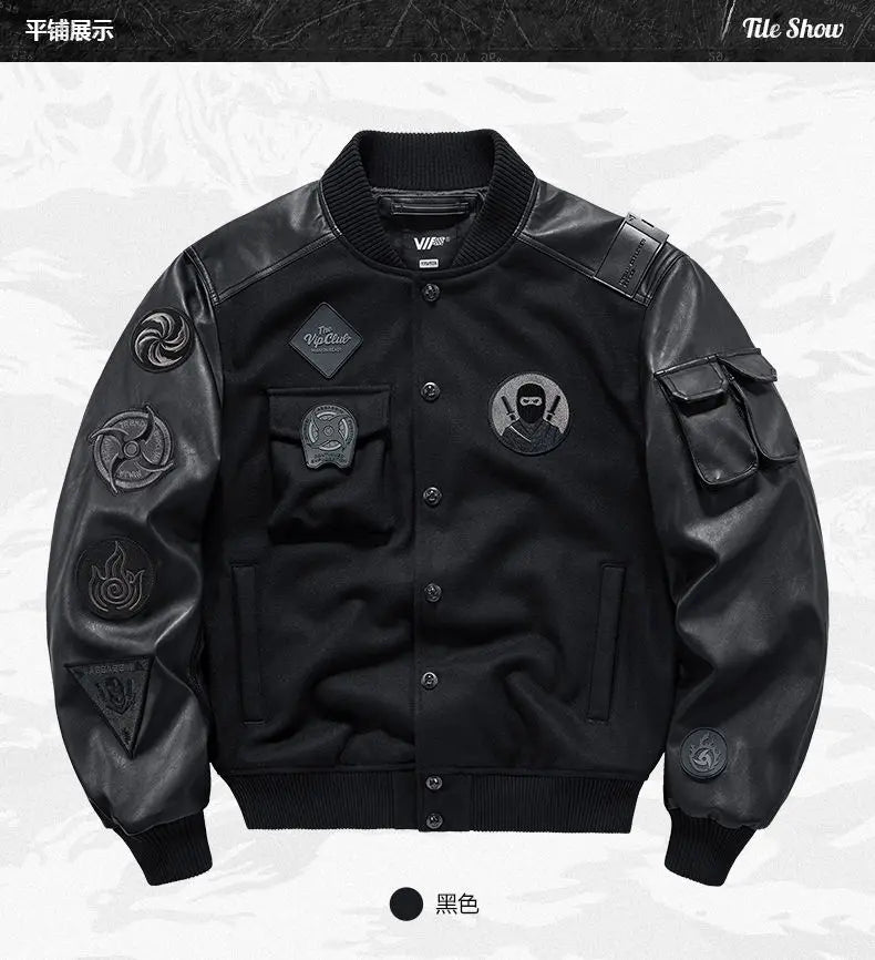 Autumn/Winter Baseball Suit Men's Wool Heavy Work Coat Ninja Embroidered American Retro Flying jackets for men leather jacket