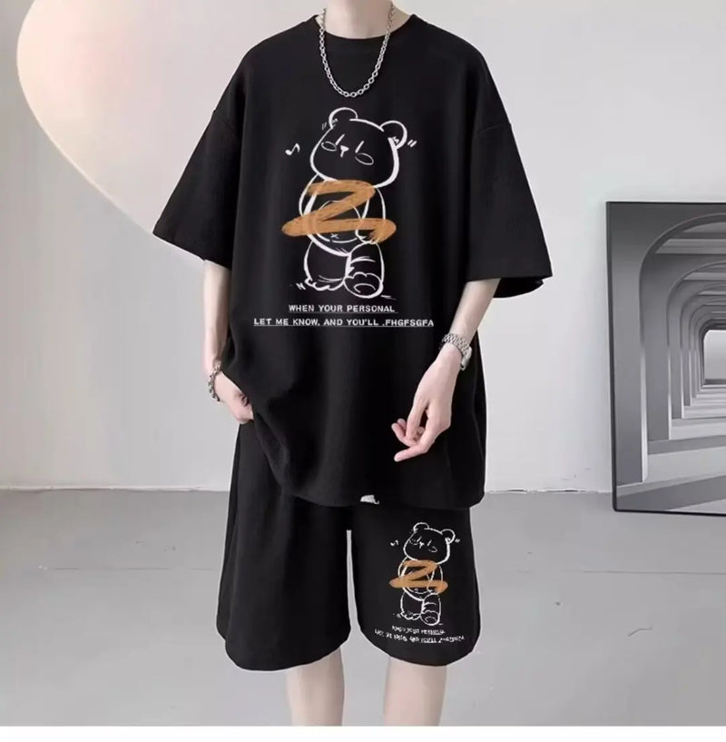 Vaporwave Crying angel – Summer Men Tracksuit Japan Cartoon Streetwear Cool Bear Prin