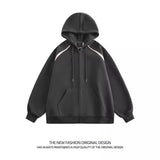 American Street Ins Gray Hooded Sweatshirt Jacket for Boys Retro Street Y2K Loose Splicing Contrasting Zipper Cardigan Top