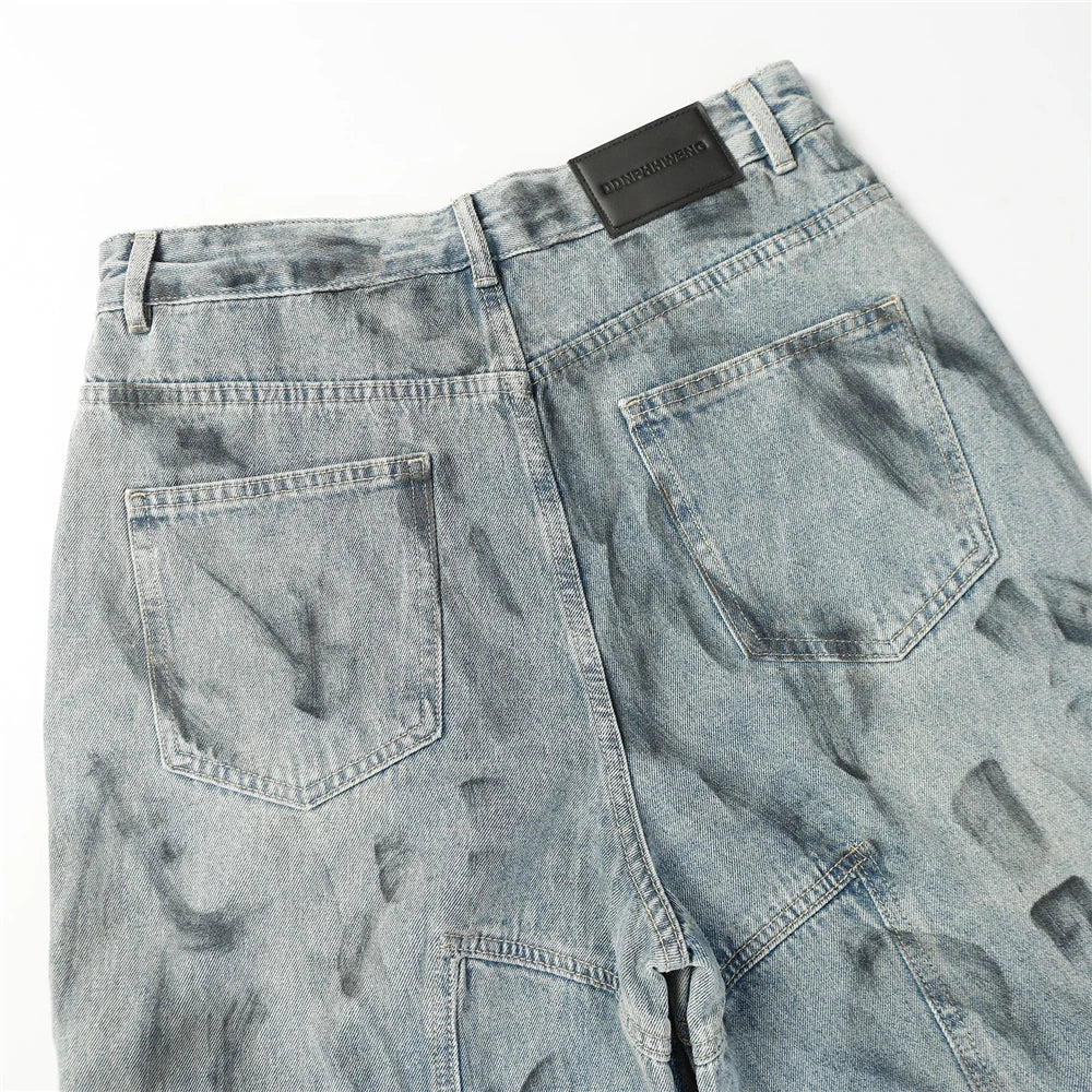 vintage multi pocket jeans mens harajuku cargo denim pants retro hip hop straight loose jean pants men clothing unique cargo style 1287