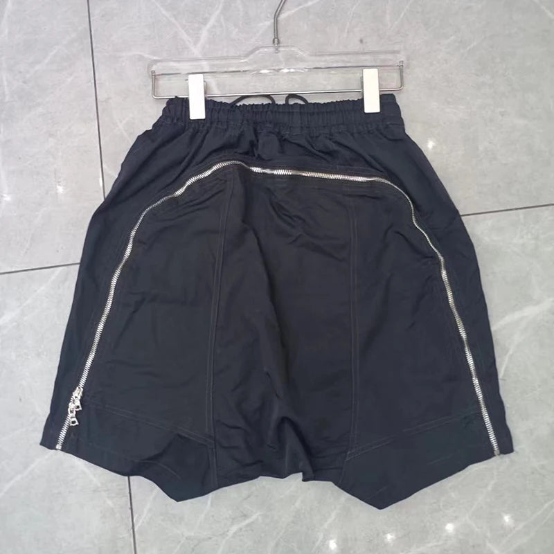 high street zipper pockets vibe style baggy drawstring summer shorts for men straight loose casual knee length pants oversized techwear shorts