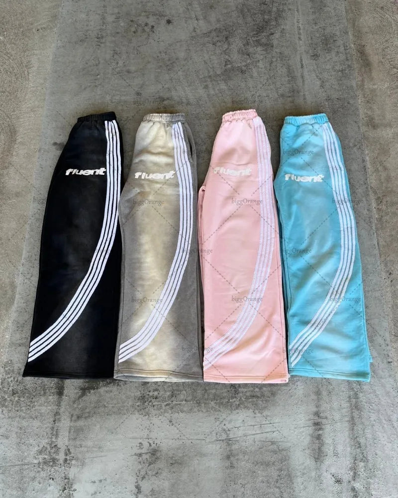 hip hop trendy brand streetwear high street retro striped baggy sweatpants men y2k harajuku drawstring wide leg casual trousers unique joggers style 2676