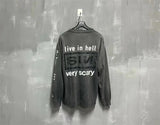 trapwear streetwear top featuring summer retro vintage sin print high street distressed worn cotton casual loose long sleeve t shirt pullover
