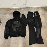 American Fashion Gothic Flame Letter Print Oversized Hoodie Mens Y2K S